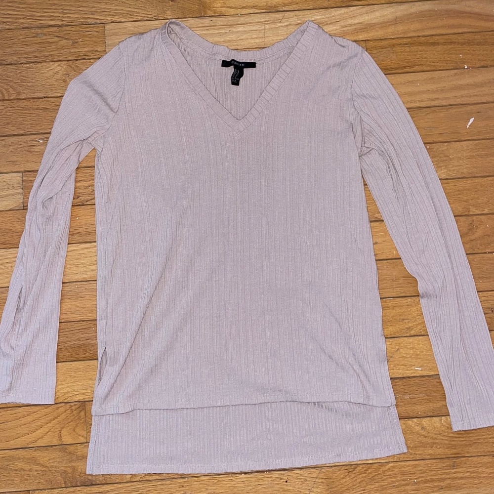 Forever 21 Tan Long Sleeve V-Neck with Texture